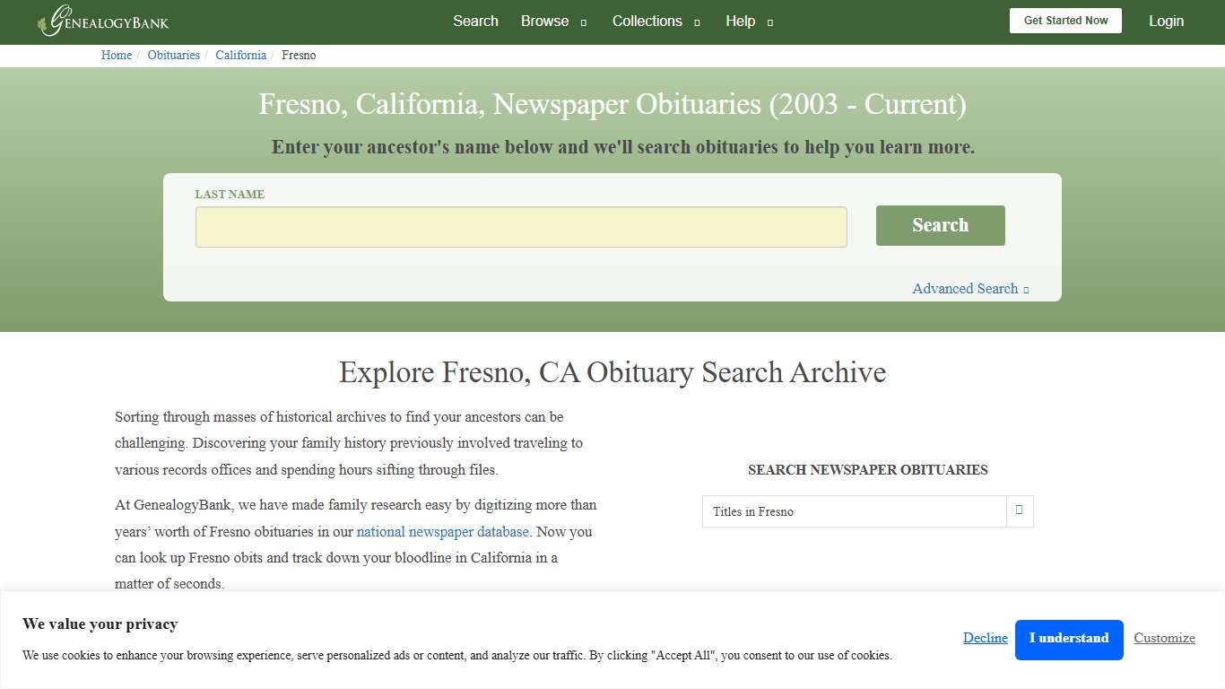 Fresno, California Obituary Archive Search | GenealogyBank